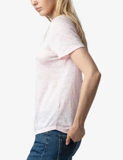 Zadig & Voltaire Atia Wing-embroidered Linen T-shirt -Reisi Clothing Shop R04198977 SOFTPINK ALT02