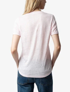 Zadig & Voltaire Atia Wing-embroidered Linen T-shirt -Reisi Clothing Shop R04198977 SOFTPINK ALT03