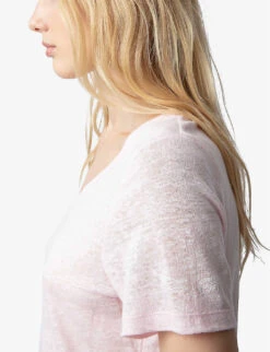 Zadig & Voltaire Atia Wing-embroidered Linen T-shirt -Reisi Clothing Shop R04198977 SOFTPINK ALT04