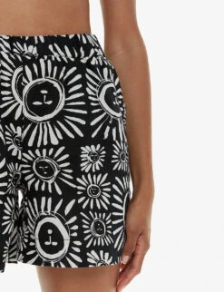 Whistles Sunman Graphic-print Elasticated-band Linen Cotton-blend Shorts -Reisi Clothing Shop R04200353 MONOCHROME ALT04