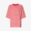 Stripe-pattern Brand-embroidered Recycled-cotton T-shirt -Reisi Clothing Shop R04202683 RED M
