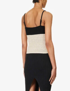 April V-neck Contrast-cups Organic-cotton Top -Reisi Clothing Shop R04203306 OATMEALBLACK ALT03