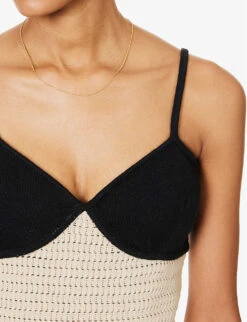 April V-neck Contrast-cups Organic-cotton Top -Reisi Clothing Shop R04203306 OATMEALBLACK ALT04