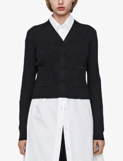 Joseph Ribbed Patch-pocket Stretch Wool-blend Cardigan -Reisi Clothing Shop R04203813 BLACK ALT02