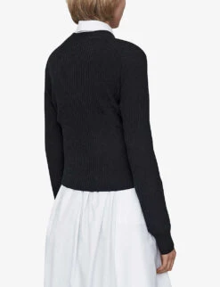 Joseph Ribbed Patch-pocket Stretch Wool-blend Cardigan -Reisi Clothing Shop R04203813 BLACK ALT03