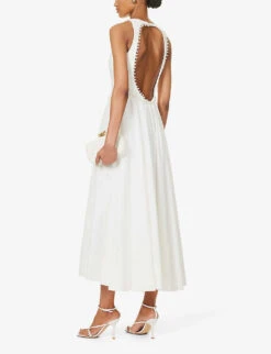 Florence Pearl-embellished Cotton Midi Dress -Reisi Clothing Shop R04204008 IVORY ALT01