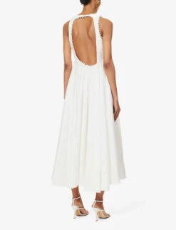 Florence Pearl-embellished Cotton Midi Dress -Reisi Clothing Shop R04204008 IVORY ALT03