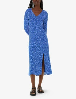 Whistles Micro Cactus-print V-neck Woven Midi Dress -Reisi Clothing Shop R04204952 MULTICOLOURED ALT01