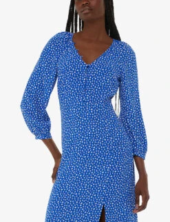 Whistles Micro Cactus-print V-neck Woven Midi Dress -Reisi Clothing Shop R04204952 MULTICOLOURED ALT02