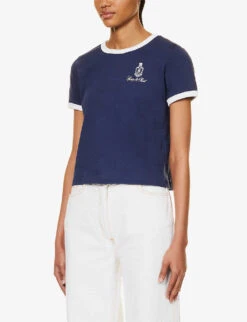 Vendome Logo-print Cropped Cotton T-shirt -Reisi Clothing Shop R04204997 NAVY ALT02
