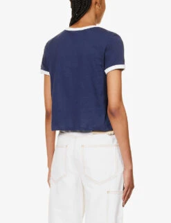 Vendome Logo-print Cropped Cotton T-shirt -Reisi Clothing Shop R04204997 NAVY ALT03