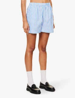 SR Sport Striped High-rise Cotton-poplin Shorts -Reisi Clothing Shop R04205002 ATLANTIC ALT02