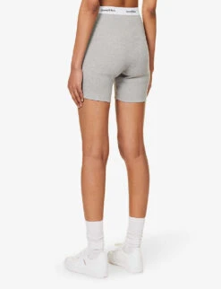 Serif Logo-print High-rise Stretch-cotton Shorts -Reisi Clothing Shop R04205011 HEATHERGRAY ALT03