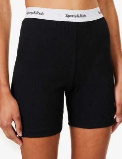 Serif High-rise Stretch-cotton Shorts -Reisi Clothing Shop R04205012 BLACK ALT04