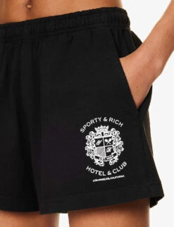 Hotel Disco Logo-print Mid-rise Cotton Shorts -Reisi Clothing Shop R04205039 BLACK ALT04