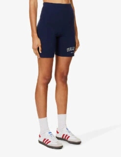 Wellness Brand-print High-rise Stretch-cotton Biker Shorts -Reisi Clothing Shop R04205125 NAVYWHITE ALT02