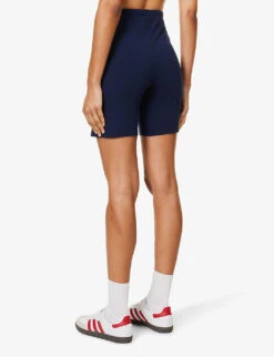 Wellness Brand-print High-rise Stretch-cotton Biker Shorts -Reisi Clothing Shop R04205125 NAVYWHITE ALT03