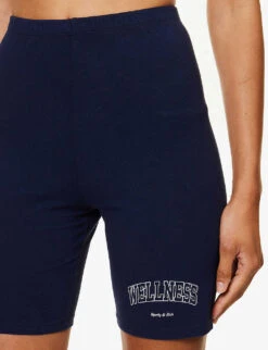 Wellness Brand-print High-rise Stretch-cotton Biker Shorts -Reisi Clothing Shop R04205125 NAVYWHITE ALT04