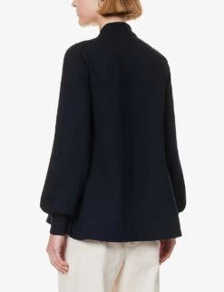 ME AND EM Balloon-sleeve Relaxed-fit Stretch-woven Blend Blouse -Reisi Clothing Shop R04205636 NAVY ALT03