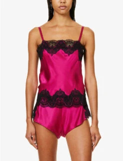 Lace-panel Relaxed-fit Silk Cami Pyjama Set -Reisi Clothing Shop R04207759 PINKRUBYBLACK ALT01