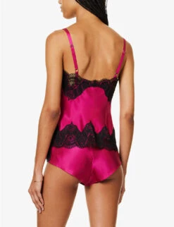 Lace-panel Relaxed-fit Silk Cami Pyjama Set -Reisi Clothing Shop R04207759 PINKRUBYBLACK ALT02