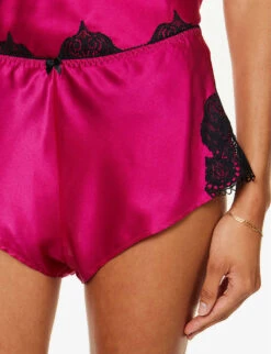 Lace-panel Relaxed-fit Silk Cami Pyjama Set -Reisi Clothing Shop R04207759 PINKRUBYBLACK ALT03