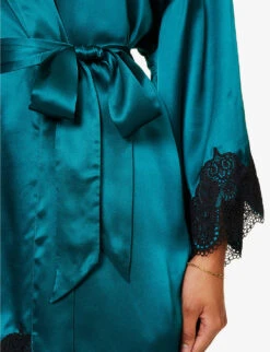 Floral Lace-trimmed Stretch-woven Robe -Reisi Clothing Shop R04207761 EMERALDBLACK ALT04