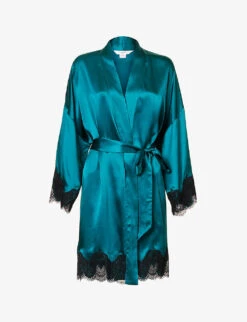 Floral Lace-trimmed Stretch-woven Robe